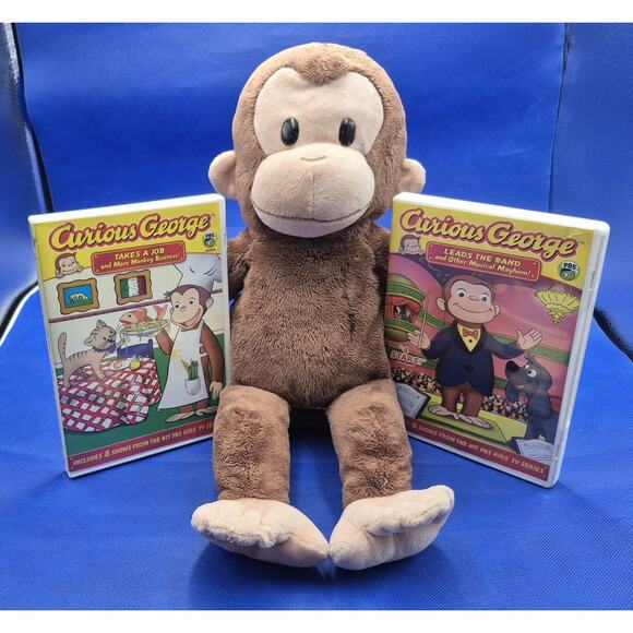 Curious George LOT 15" Plush Toy Two DVDs George Takes a Job & Leads the Band - Picture 1 of 12